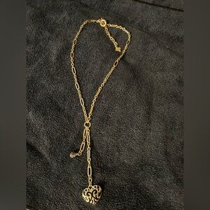 Patricia Nash Gold Heart with Black Enamel Pendant Necklace, 23”